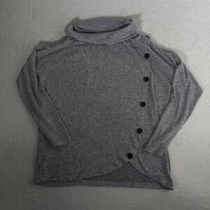 89th + Madison Womens Grey Cowl Neck Asymmetrical Button Knit Top Medium
